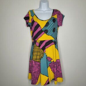 Nightmare Before Christmas Sally patchwork print fit and flare costume dress L